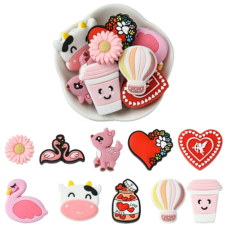 10Pcs 10 Styles Valentine's Day theme Food Grade Eco-Friendly Silicone Focal Beads SIL-YW0001-33-1