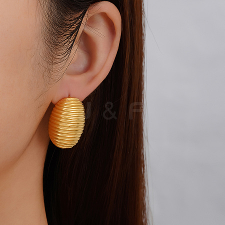 Geometric 304 Stainless Steel Stripe Oval Stud Earrings CQ0547-1