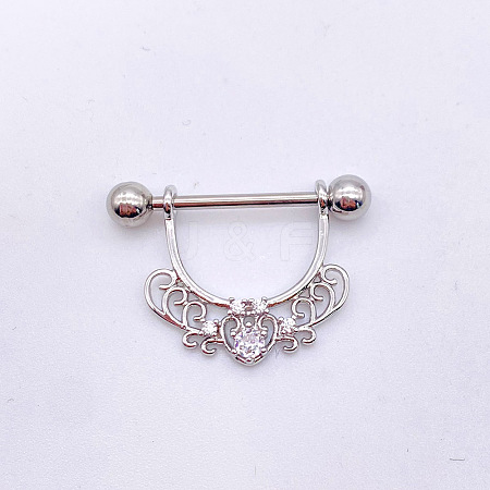 304 Stainless Steel Clear Cubic Zirconia Heart Nipple Rings WG994A5-09-1