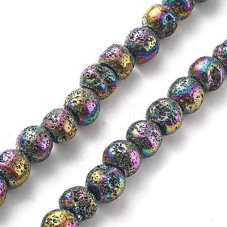 Electroplated Natural Lava Rock Beads Strands G-A251-E01-01G-1