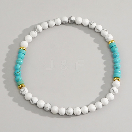 Bohemian Natural Howlite & Synthetic Turquoise Beaded Stretch Bracelets JK6099-2-1