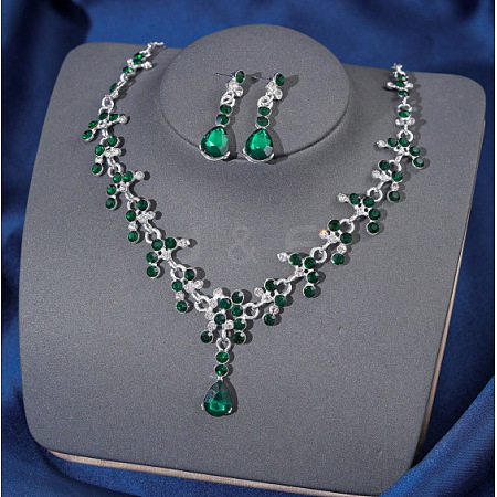 Teardrop Alloy Rhinestone Pendant Necklaces & Stud Dangle Earrings Sets FS-WGE9DA1-10-1