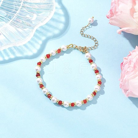 Shell Pearl & Dyed Natural Malaysia Jade Round Beaded Bracelets for Women BJEW-JB12031-01-1