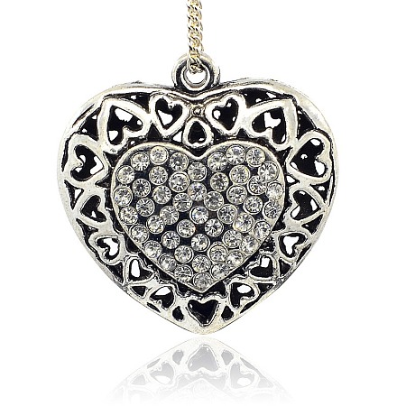 Hollow Antique Silver Plated Alloy  Rhinestone Heart Pendants RB-J195-01AS-1