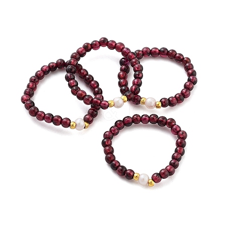 Mozambique Import Natural Garnet Round Beads Stretch Rings RJEW-B065-01-1