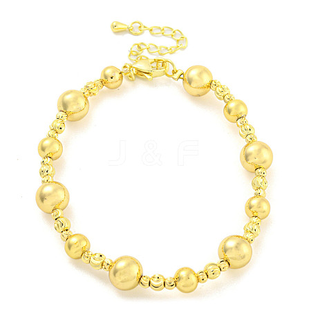 Rack Plating Round & Grooved Round Brass Beaded Bracelets for Women BJEW-P322-17G-1