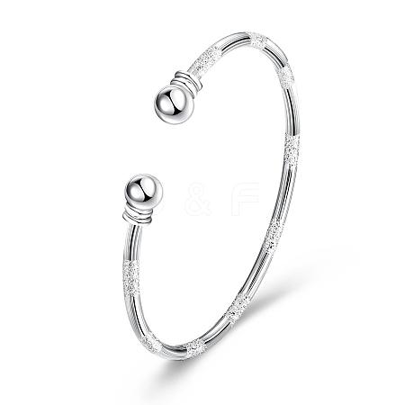 Simple Silver Color Plated Brass Cuff Bangles Torque Bangles BJEW-BB00632-1