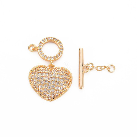 Brass Micro Pave Clear Cubic Zirconia Toggle Clasps KK-N232-296-1