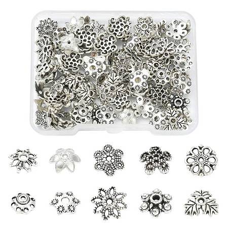 100Pcs 10 Styles Tibetan Style Alloy Bead Caps FIND-CJ0005-67-1
