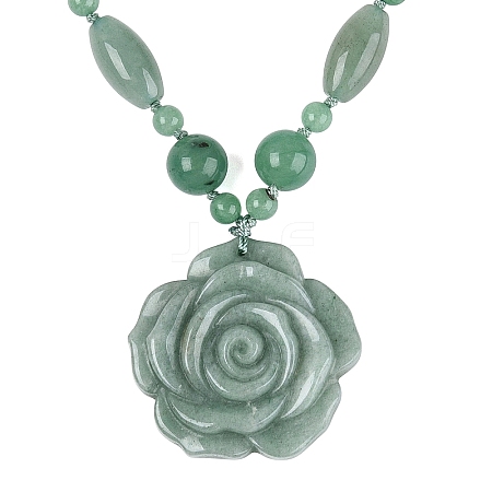 Natural Green Aventurine Flower Pendant Necklaces NJEW-N064-08I-1