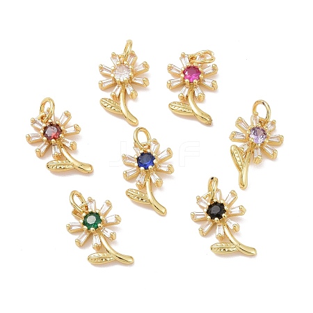 Rack Plating Brass Micro Pave Cubic Zirconia Pendants KK-E033-11G-1