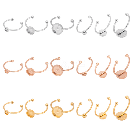Unicraftale 18Pcs 9 Styles 304 Stainless Steel Cuff Ring Components FIND-UN0001-82-1