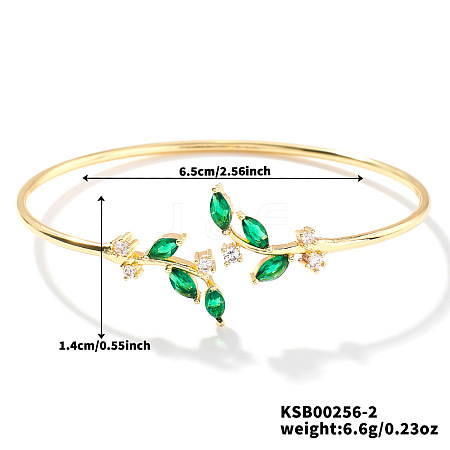 Elegant Brass Cubic Zirconia Leaf Cuff Bangles for Women VL7639-2-1