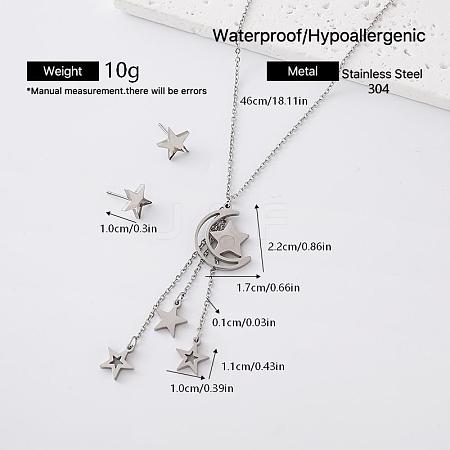 304 Stainless Steel Moon Star Stud Earrings & Tassel Necklaces Sets for Women IY3689-1-1
