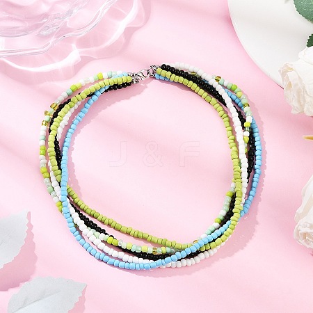 Bohemian Glass Seed Beaded Multi-strand Necklaces for Women NJEW-JN05354-02-1