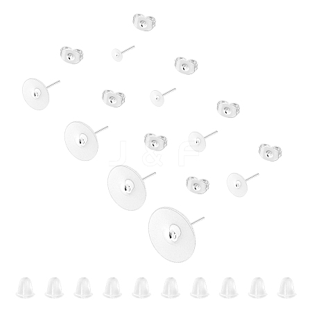 Flat Round 304 Stainless Steel Stud Earring Findings STAS-UN0015-18S-1