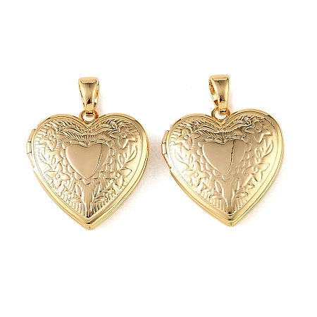 Floral Embossed Brass Locket Pendants KK-CBA7157-02G-1