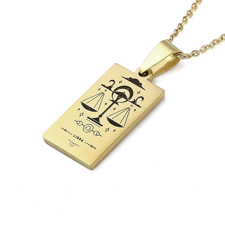 304 Stainless Steel Black Enamel Rectangle with Constellation Pendant Necklaces NJEW-I128-01G-1