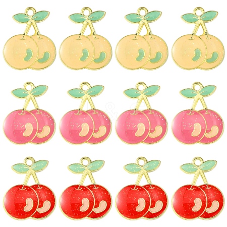 12Pcs 3 Colors Light Gold Plated Alloy Enamel Pendants FIND-FS0002-83-1