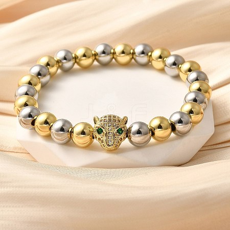 Brass Micro Pave Cubic Zirconia Beads Stretch Bracelets for Women Men BJEW-H201-01B-GP-1