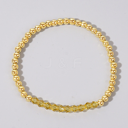 Colorful Birthstone Faceted Bicone & Brass Beaded Stretch Bracelets for Women RJ7989-11-1