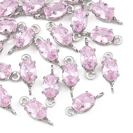 SHEGRACE Brass Pave Cubic Zirconia Oval Connector Charms XGRQ2O046-437B-P-1