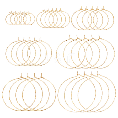 54Pcs 7 Styles Brass Hoop Earring Findings KK-BC0013-33G-1