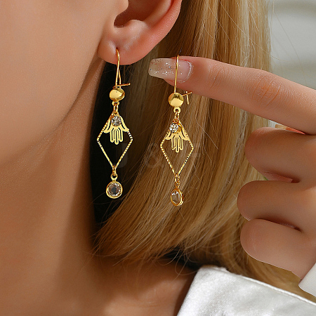 Fashionable Brass Rhombus withHamsa Hand Tassel Hoop Earrings FQ0879-1