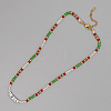 Christmas Theme Glass & Imitation Pearl & Brass LOVE Bicone Beaded Necklaces LS-GF3195-10-1