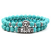 2Pcs Synthetic Turquoise Stretch Bracelet Sets for Women Men IX3190-3-1