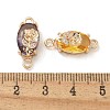 Brass Pave Faceted Glass Oval Connector Charms KK-G517-13G-3