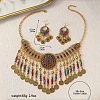 Bohemia Style Flat Round Alloy Rhinestone Tassel Pendant Necklace & Stud Earrings Sets for Women FS-WG72CA2-01-4