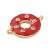 Rack Plating Brass Clear Cubic Zirconia Donut Connector Charms KK-A234-030G-01-3