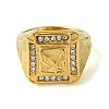 Square with Bird 304 Stainless Steel Rhinestone Signet Rings RJEW-Q815-04G-2