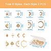 Kissitty 16Pcs 8 Style Brass Clear Cubic Zirconia Links Connectors ZIRC-KS0001-03-9