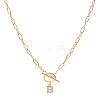 1Pc 304 Stainless Steel Chain & Brass Micro Pave Cubic Zirconia Letter Pendant Necklaces NJEW-LP0001-36B-G-1