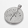 Non-Tarnish Trendy Flat Round with Tree Necklace Findings 304 Stainless Steel Textured Pendants STAS-L012-D09P-3