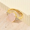 Brass Micro Pave Cubic Zirconia with Natural Rose Quartz Cuff Open Rings RJEW-T035-01G-L-2