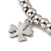 Tarnish Resistant 304 Stainless Steel Clover Charm Bracelet with 201 Stainless Steel Round Beads for Women BJEW-B057-15P-2