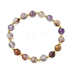Round Natural Rutilated Quartz & Brass Beaded Stretch Bracelets for Women BJEW-JB14054-3
