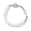 Natural Baroque Pearl Beaded Necklace & Bracelet with 304 Stainless Steel Paperclip Chains SJEW-JS01262-4