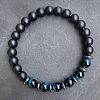 Natural Dyed Blue Tiger Eye & Matte Black Obsidian Round Beads Stretch Bracelets for Men Women UT1293-5-1
