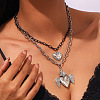 Duo Tone Alloy Heart with Angel Wings Pendant Double Layer Necklaces for Women WGB1CA0-01-2