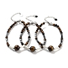 Natural Tiger Eye Round & Synthetic Non-magnetic Hematite & White Shell Beaded Bracelets for Women BJEW-K251-02G-1