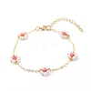 Shell Pearl & Acrylic Beads Flower Link Bracelets X1-BJEW-TA00003-04-1