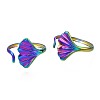 304 Stainless Steel Leaf Cuff Ring RJEW-N038-051-1