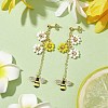 Spring Flower & Bees Alloy Enamel Dangle Stud Earrings EJEW-TA00498-2