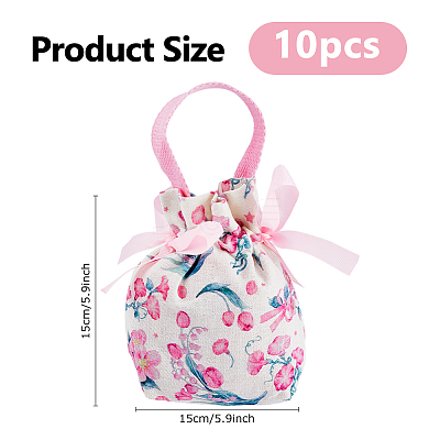 10Pcs Cloth Flower Print Drawstring Pouches ABAG-DC0001-09B-1