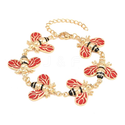304 Stainless Steel Enamel Link Chain Bracelets for Women BJEW-H641-04G-1