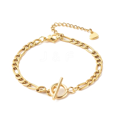 304 Stainless Steel Figaro Chain Bracelet with Toggie Clasp for Women BJEW-JB07690-1